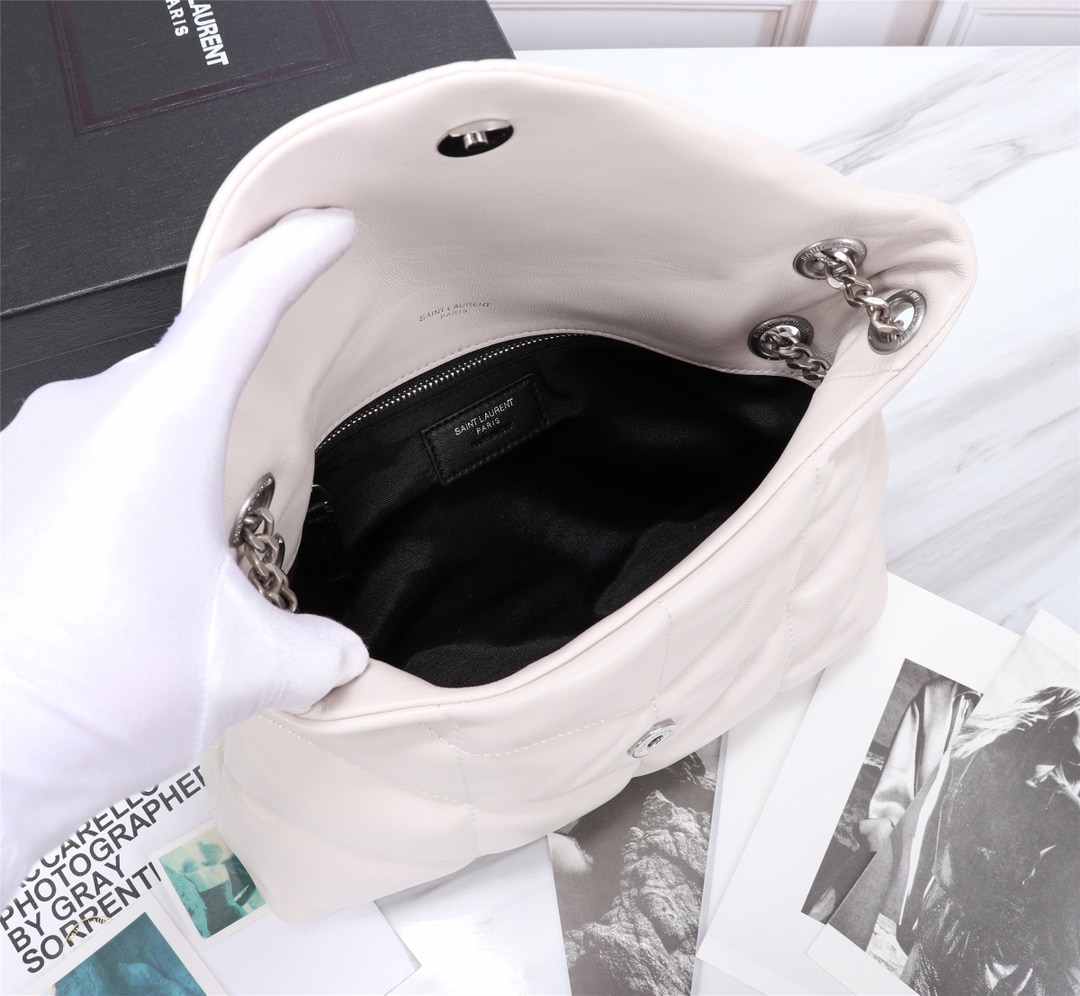 Saint Laurent Puffer Small In White Leather Silver Hardware 29cm - Image 7