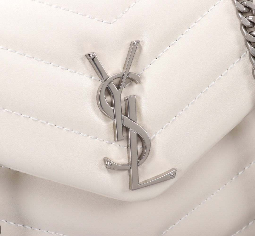 Saint Laurent Loulou Small Chain Bag In Matelassé Y Leather White Silver 23Cm 494699DV726 9207 - Image 6