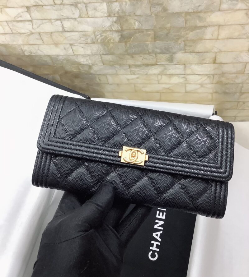 Alternative view of Chanel Boy Long Flap Wallet Black Gold 19Cm A80286 Y07659 94305