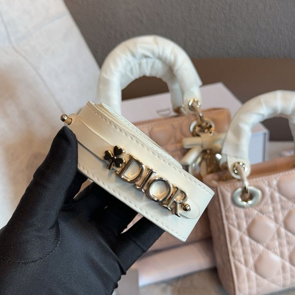 Dior Medium Lady Dior Bag With Chain Pink and Latte 20Cm - Image 4