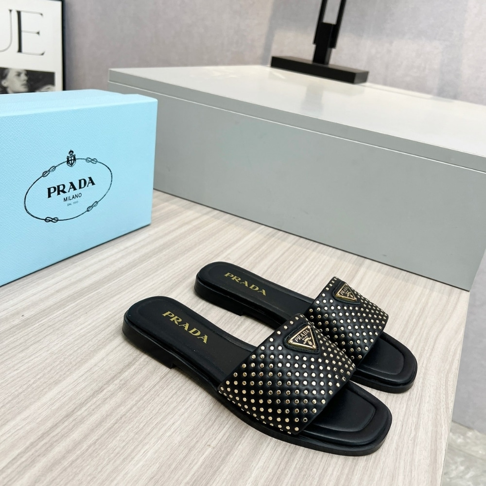 Prada Nappa Leather Slides With Studs Black 1Xx760 Zhp F0002 F 010 - Image 2