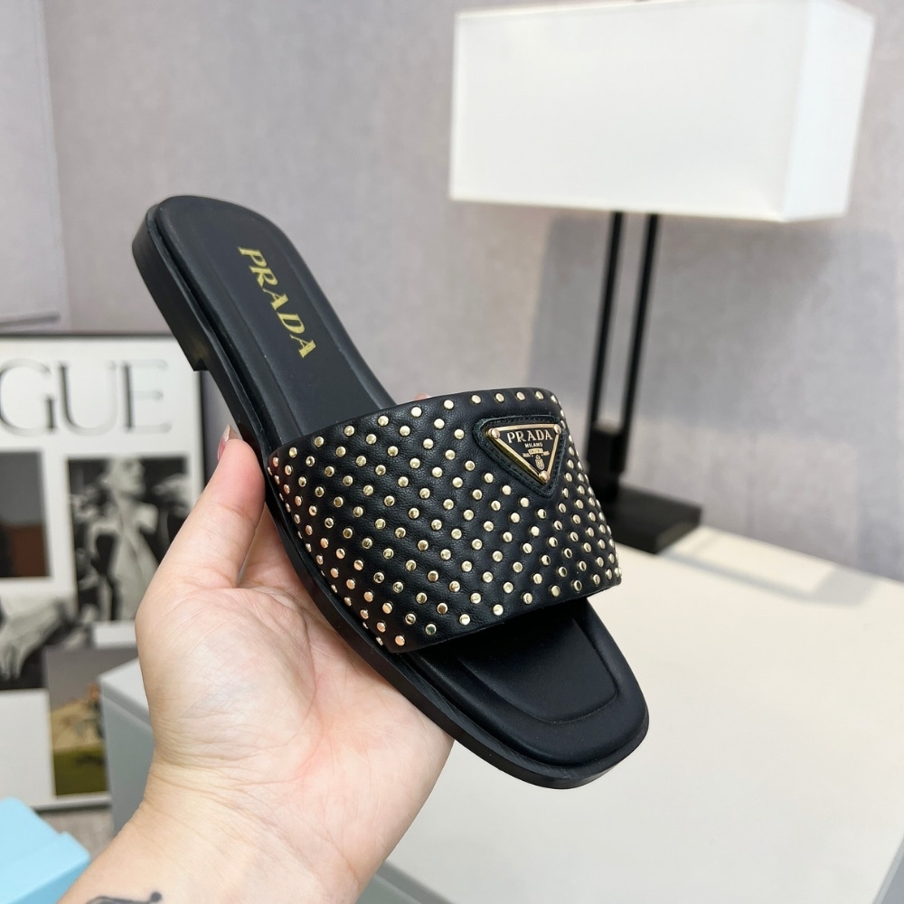 Prada Nappa Leather Slides With Studs Black 1Xx760 Zhp F0002 F 010 - Image 4