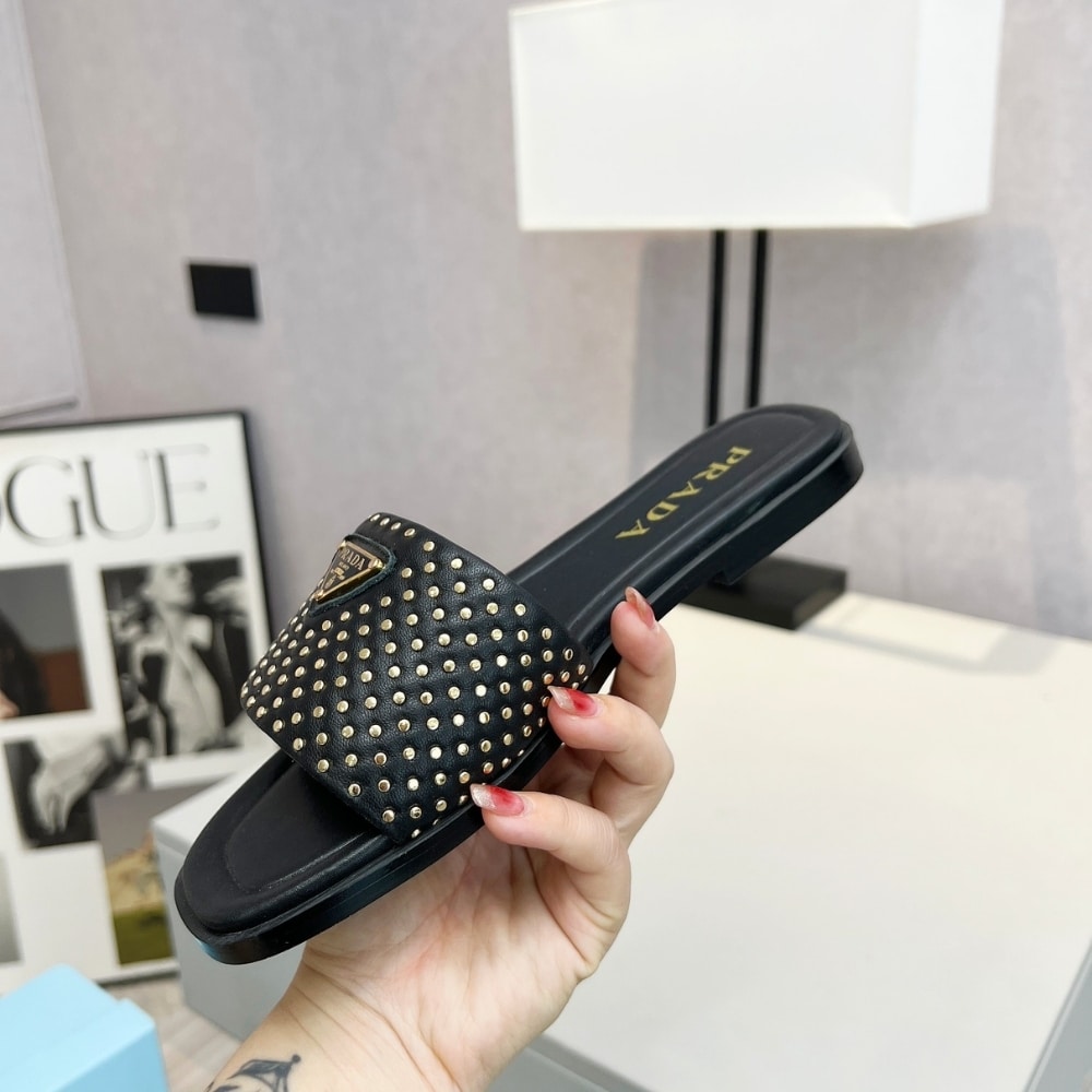 Prada Nappa Leather Slides With Studs Black 1Xx760 Zhp F0002 F 010 - Image 5