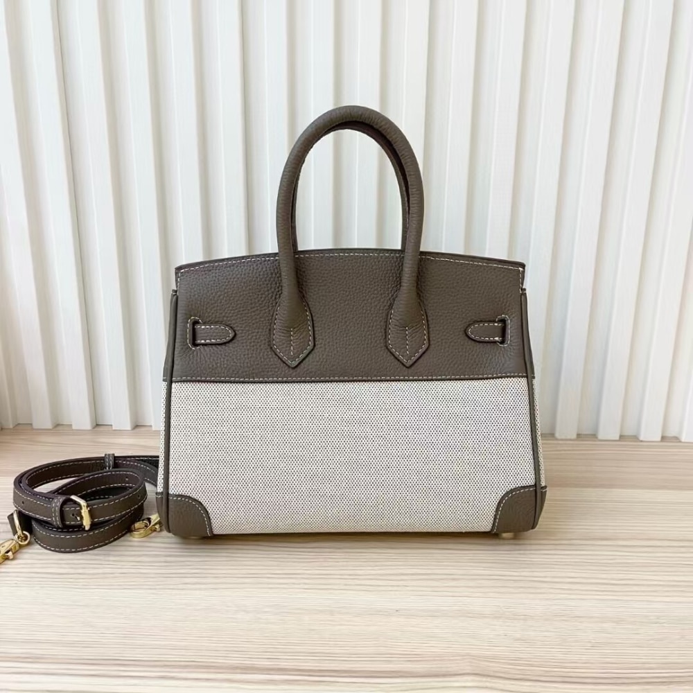 Hermes Birkin 25 Two Tone Toile Canvas Gold Hardware Grey 25Cm - Image 3