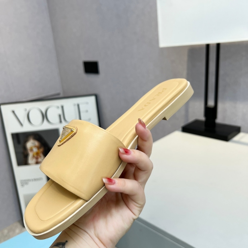 Prada Saffiano Patent Leather Slides Beige - Image 3