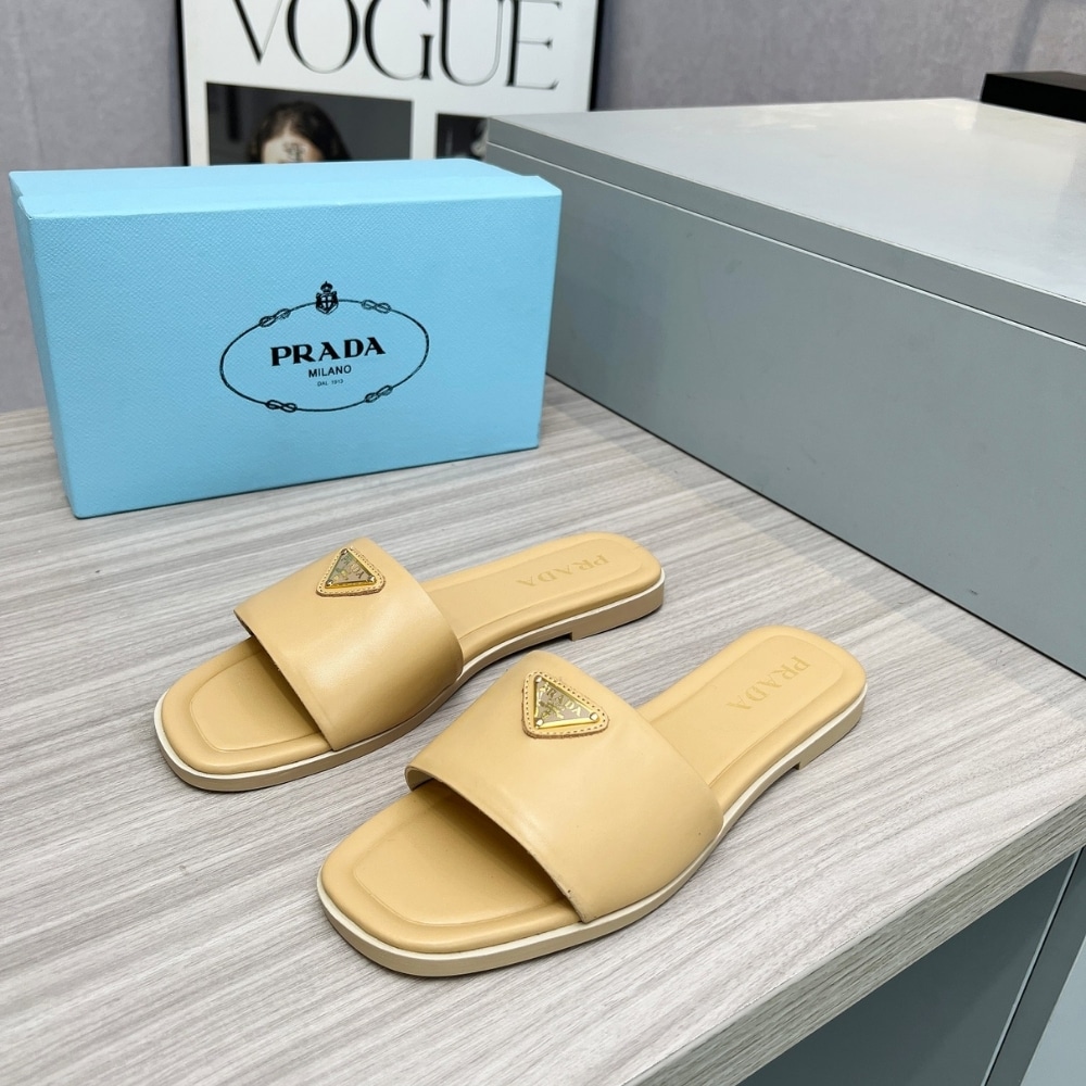 Prada Saffiano Patent Leather Slides Beige - Image 4