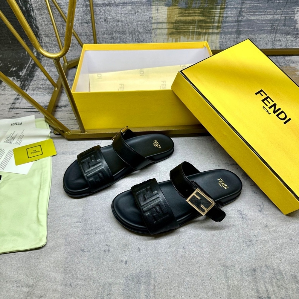 Fendi Feel Nappa Leather Slides Black 8X8710Abohf0Abb - Image 2