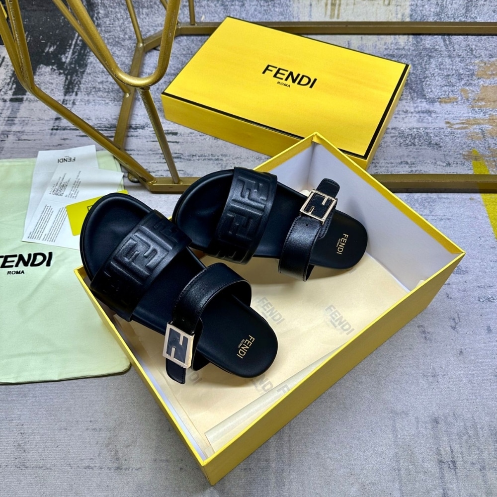 Fendi Feel Nappa Leather Slides Black 8X8710Abohf0Abb - Image 4