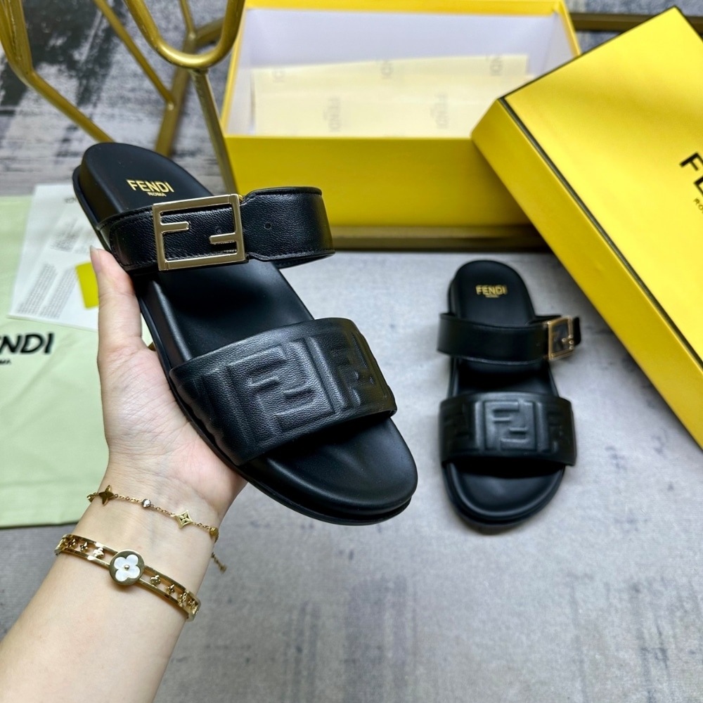 Fendi Feel Nappa Leather Slides Black 8X8710Abohf0Abb - Image 5