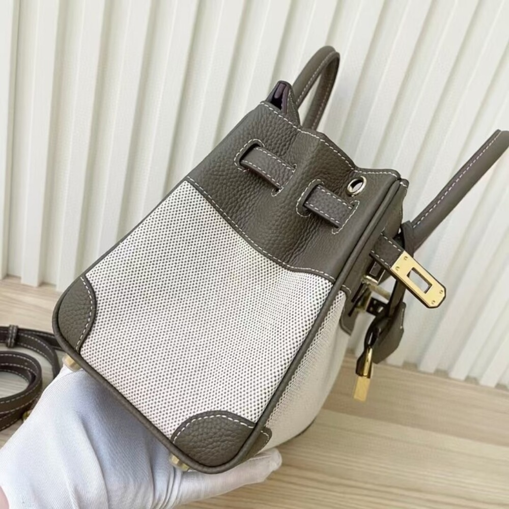 Hermes Birkin 25 Two Tone Toile Canvas Gold Hardware Grey 25Cm - Image 5