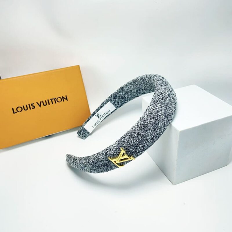 Alternative view of Louis Vuitton Lv Tweed Headband With Gold Hardware In Light Grey