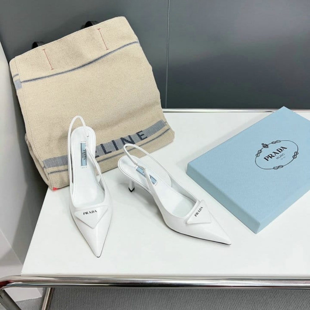 Prada Brushed Leather Slingback Pumps White 1I901M 055 F0009 F 075 - Image 2