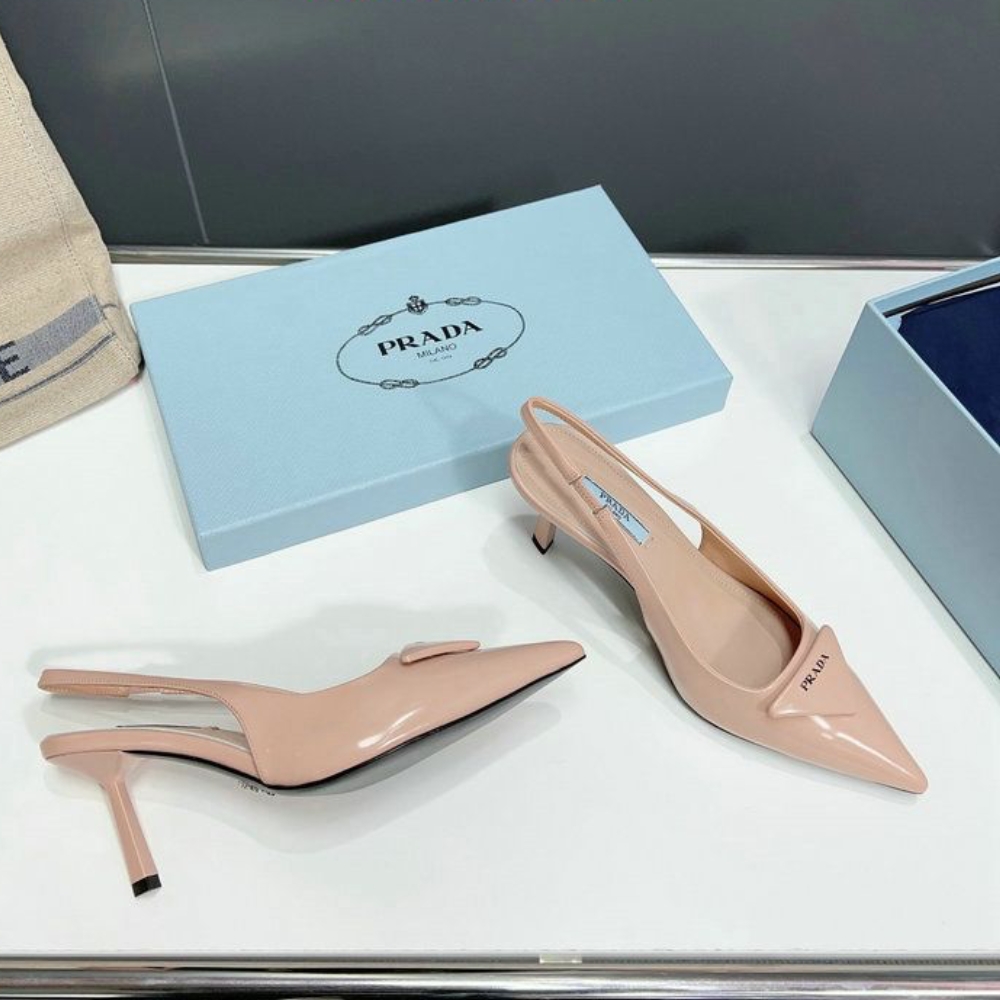 Prada Brushed Leather Slingback Pumps Beige Pink 1I901M055F0236F075 - Image 4