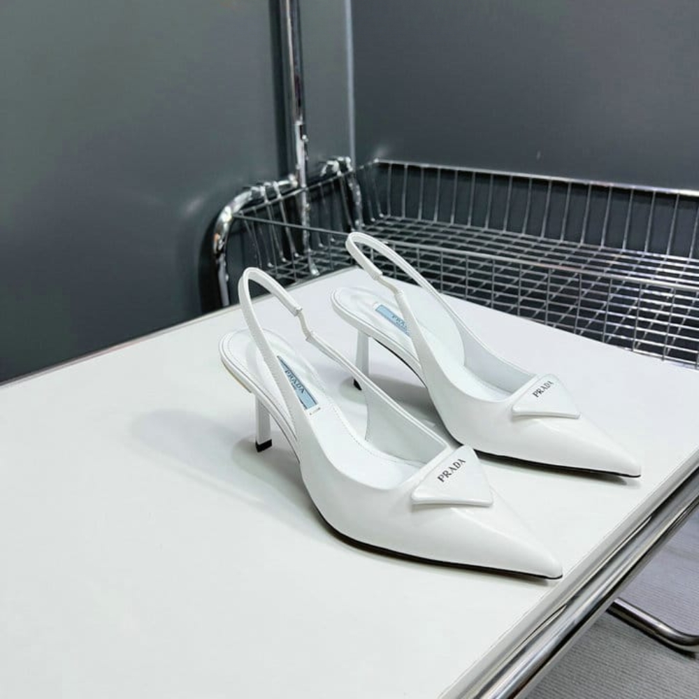 Prada Brushed Leather Slingback Pumps White 1I901M 055 F0009 F 075 - Image 3