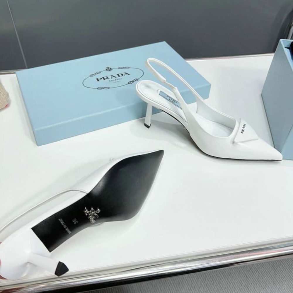 Prada Brushed Leather Slingback Pumps White 1I901M 055 F0009 F 075 - Image 4
