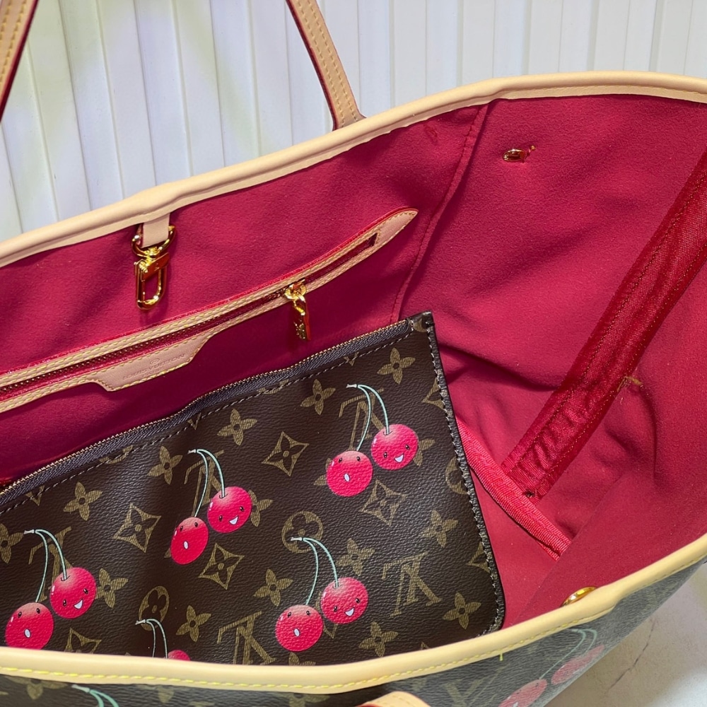 Iconic Set: Louis Vuitton X Takashi Murakami Monogram Cerise Neverfull Mm And Cherry Porte Monnaie Zippy Wallet - Image 5