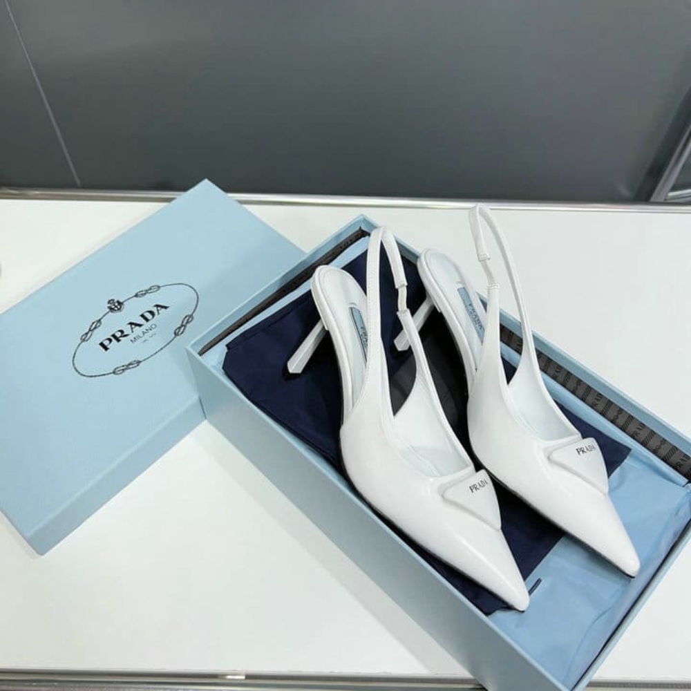 Prada Brushed Leather Slingback Pumps White 1I901M 055 F0009 F 075 - Image 8