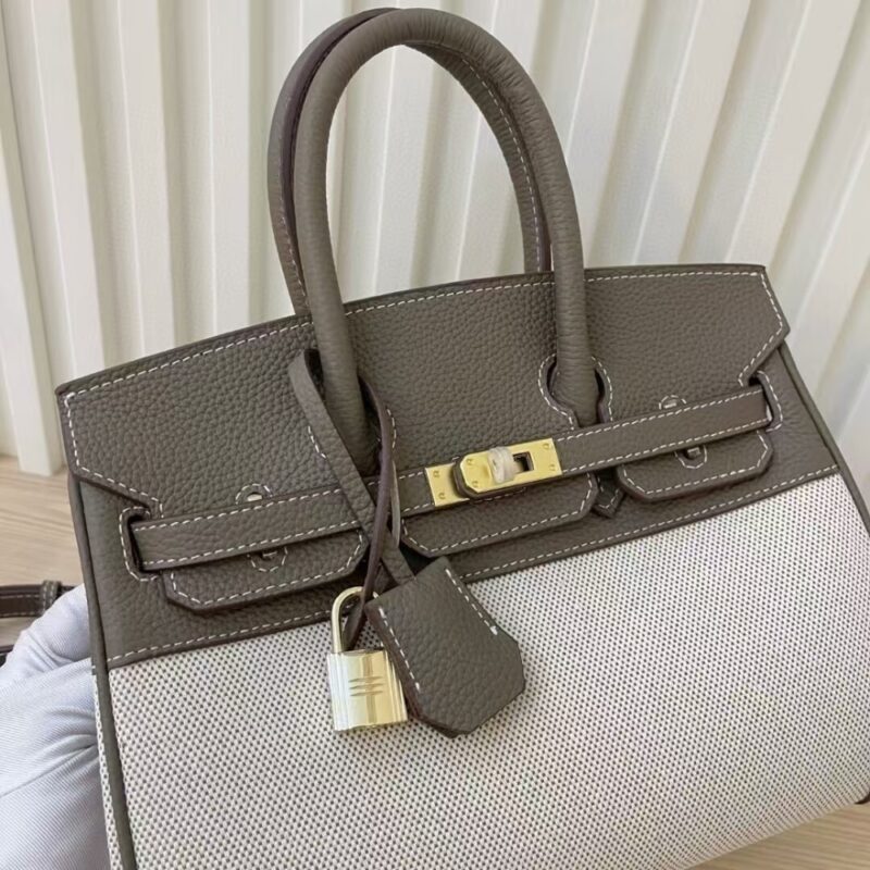 Alternative view of Hermes Birkin 25 Two Tone Toile Canvas Gold Hardware Grey 25Cm