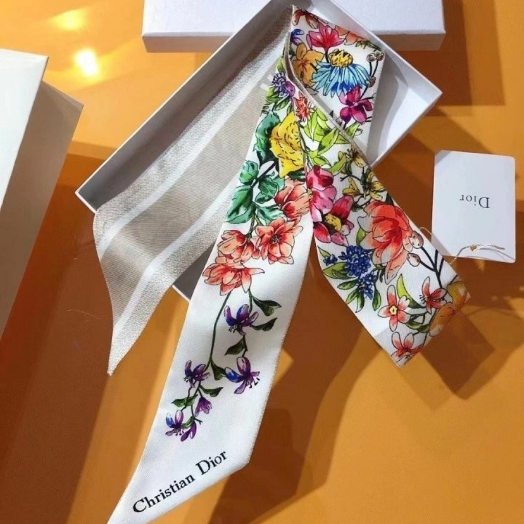 Dior D Floral Mitzah Scarf Multicolor Silk Twill White 24FCO106I606 C082 - Image 5