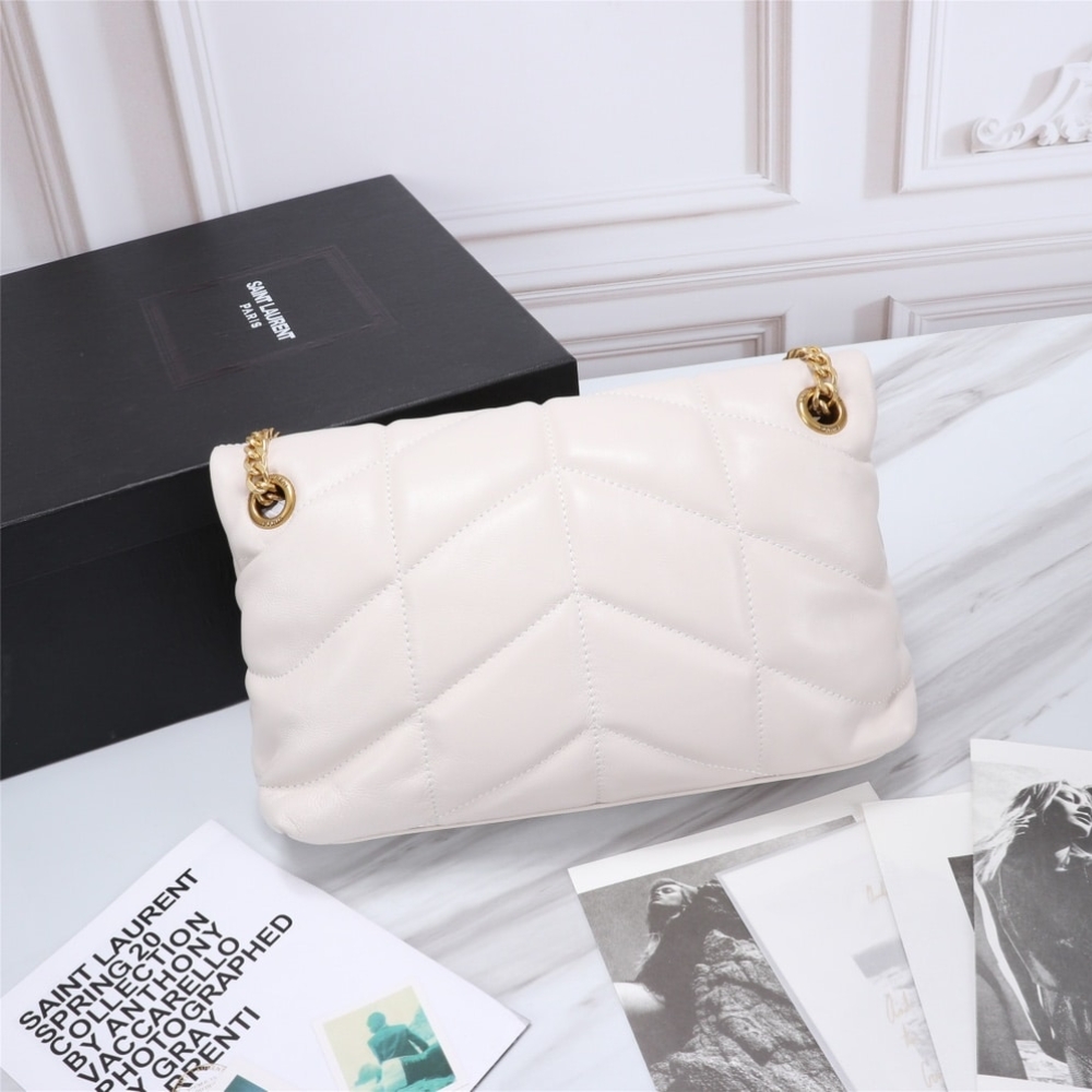 Saint Laurent Puffer Small In Leather Gold Hardware White 29Cm 5774761EL079207 - Image 6