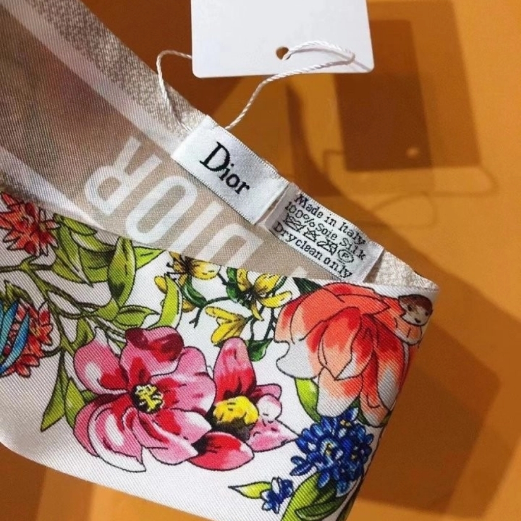 Dior D Floral Mitzah Scarf Multicolor Silk Twill White 24FCO106I606 C082 - Image 4