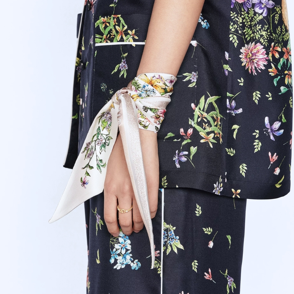 Dior D Floral Mitzah Scarf Multicolor Silk Twill White 24FCO106I606 C082 - Image 7