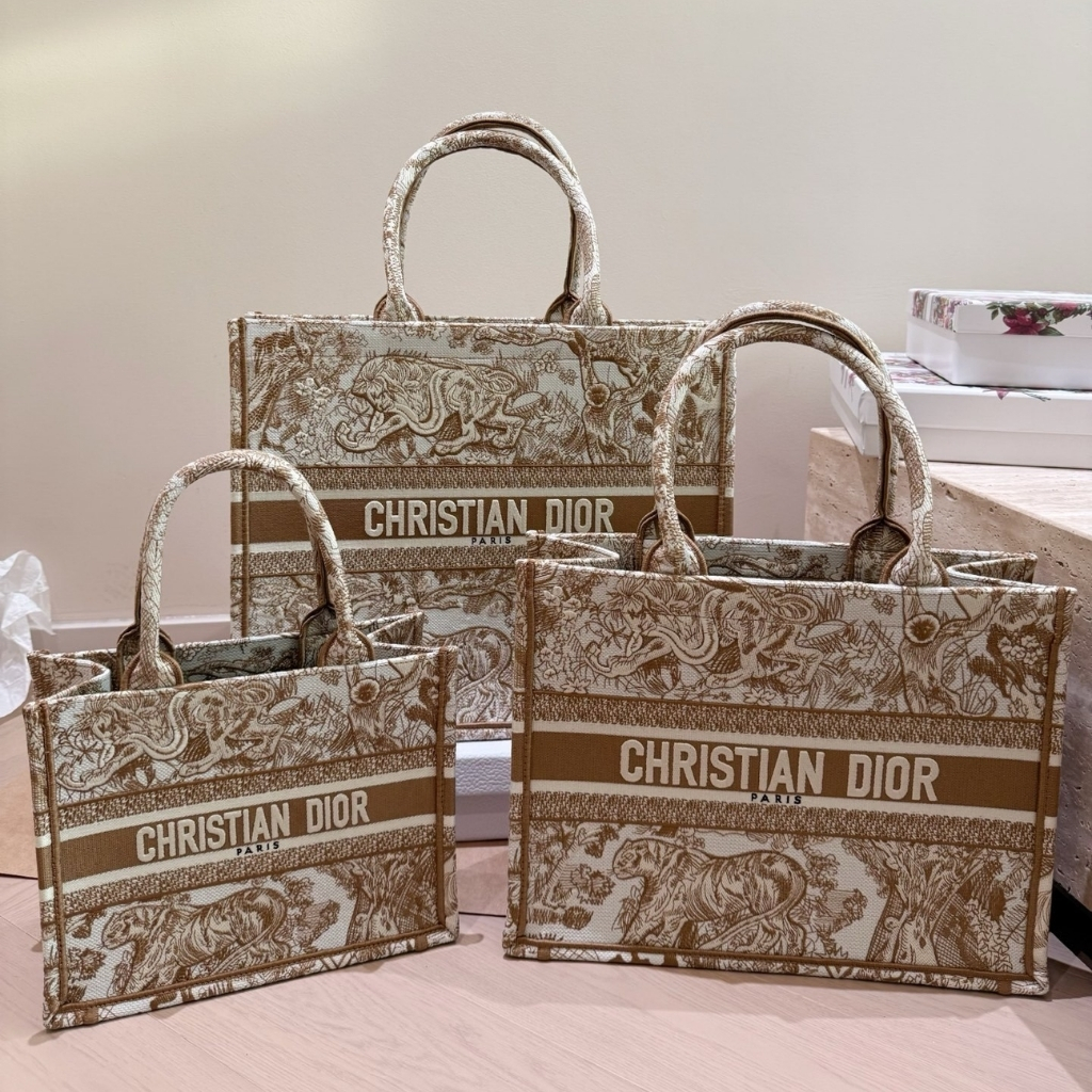 Dior Medium Book Tote Toile De Jouy Embroidery Ecru Brown 36cm - Image 8