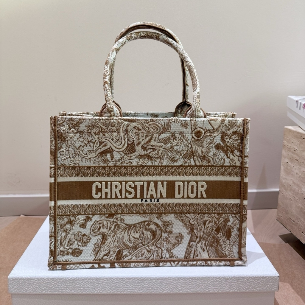 Dior Medium Book Tote Toile De Jouy Embroidery Ecru Brown 36cm - Image 2