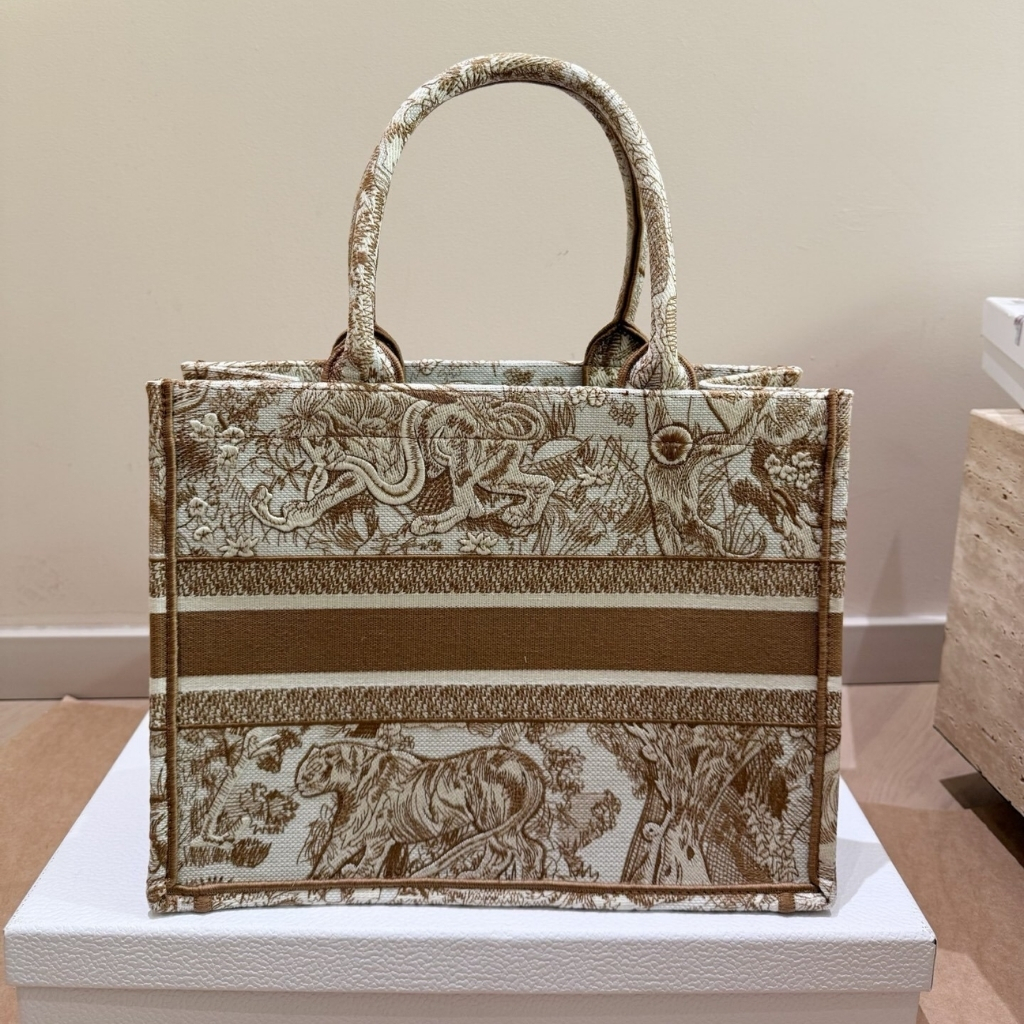 Dior Medium Book Tote Toile De Jouy Embroidery Ecru Brown 36cm - Image 3