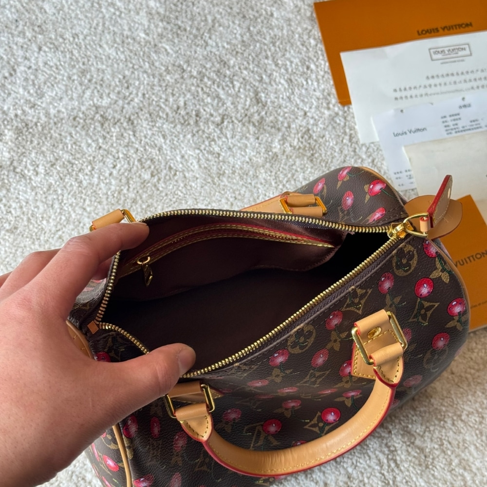 Iconic Set: Louis Vuitton X Takashi Murakami Cerise Speedy 25 And Cherry Porte Monnaie Zippy Wallet - Image 7