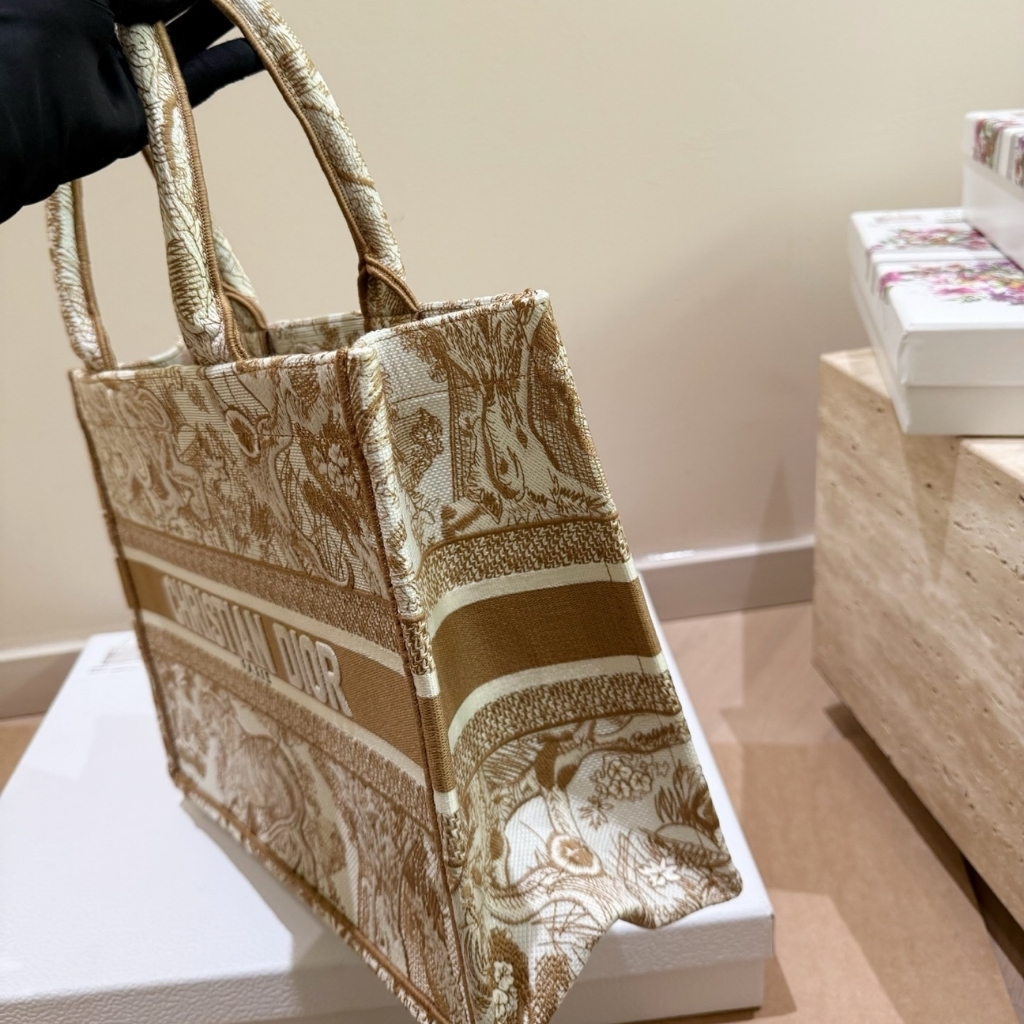 Dior Medium Book Tote Toile De Jouy Embroidery Ecru Brown 36cm - Image 5