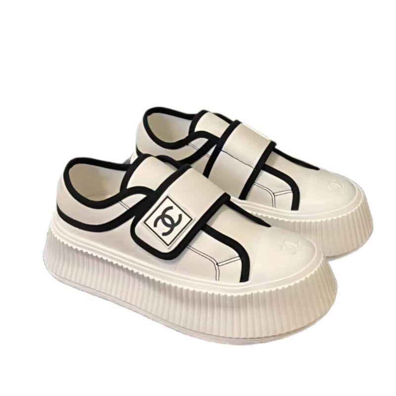 Chanel White Cc Cap Toe Slipon Sneaker White