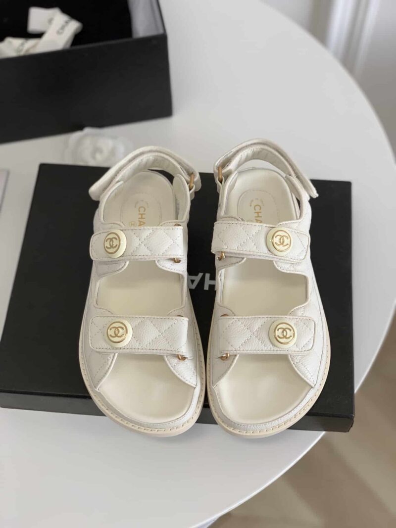 Alternative view of Chanel Cc Button Velcro White Sandals Grained Calfskin Leather