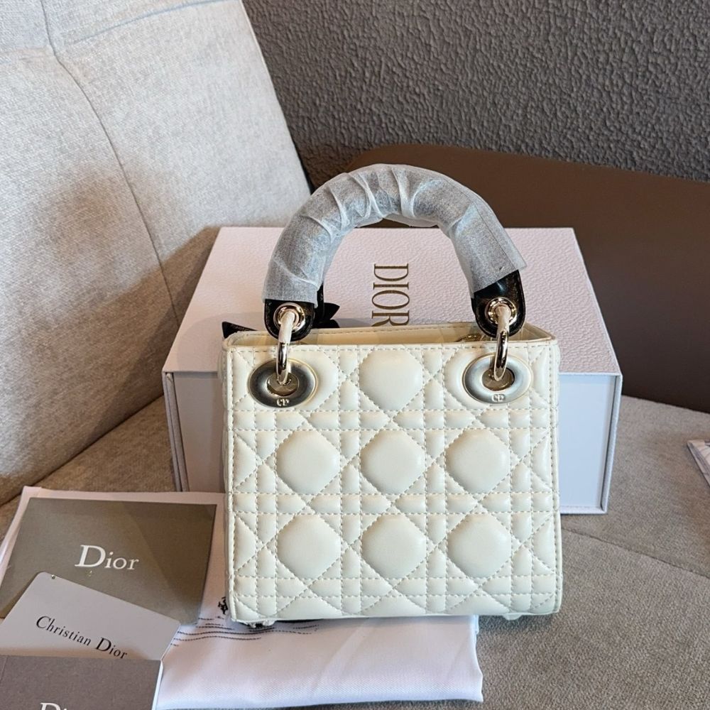 Dior Mini Lady Dior Bag With Chain White and Black 17Cm M0505PUQC M06E - Image 4