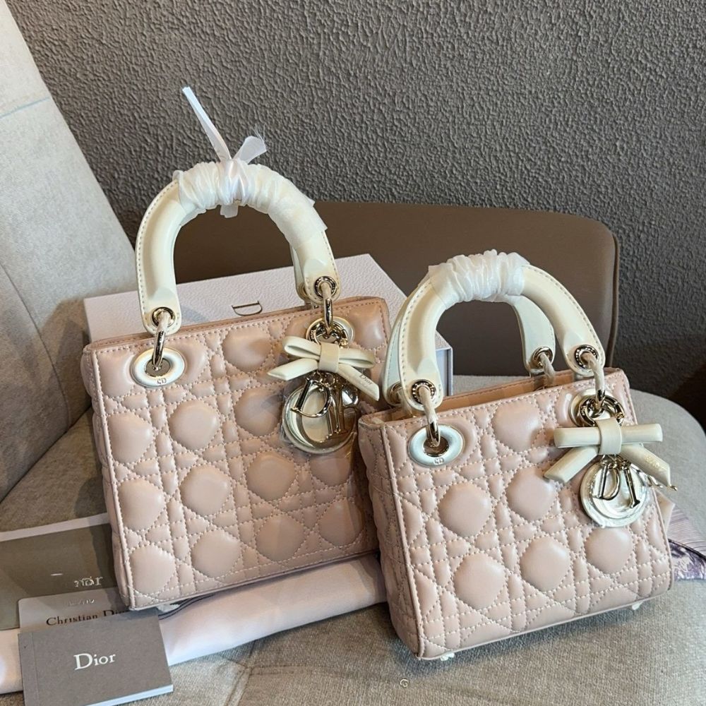 Dior Medium Lady Dior Bag With Chain Pink and Latte 20Cm - Image 7