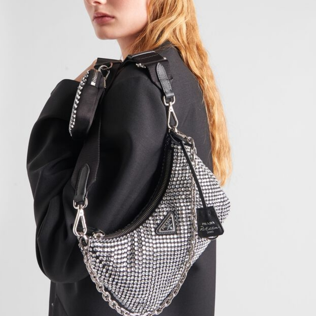 Prada Re Edition 2005 Satin Bag With Crystals 23Cm 1BH204 2AWL F0T7O V V9L - Image 9