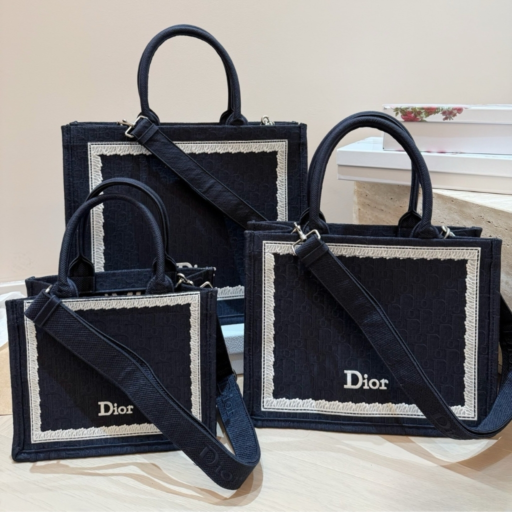 Dior Medium Book Tote With Strap Oblique Embroidery Blue White 36Cm M1354PEHS M928 - Image 3