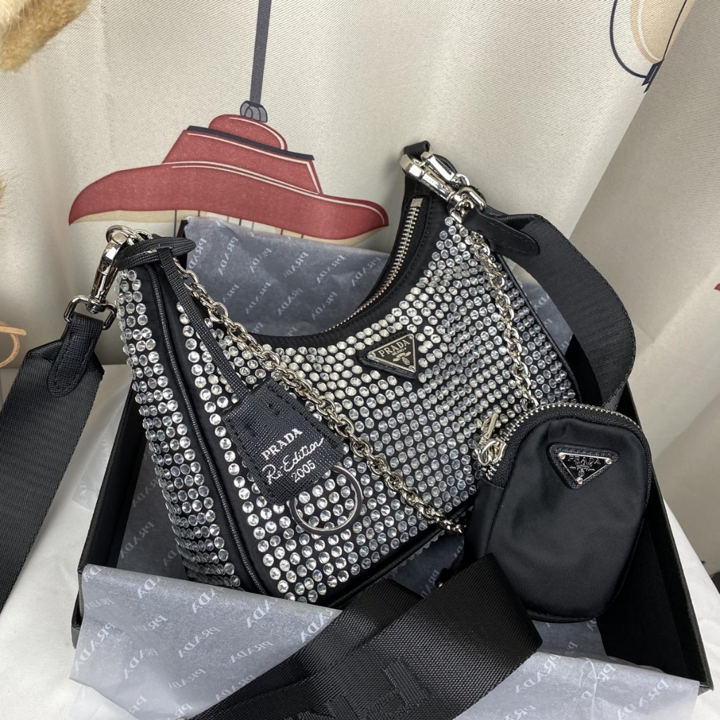 Prada Re Edition 2005 Satin Bag With Crystals 23Cm 1BH204 2AWL F0T7O V V9L - Image 6