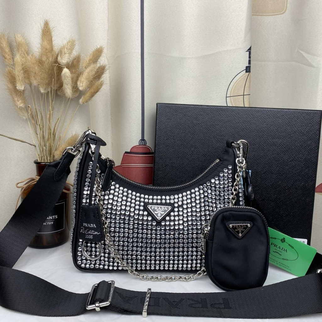 Prada Re Edition 2005 Satin Bag With Crystals 23Cm 1BH204 2AWL F0T7O V V9L - Image 2