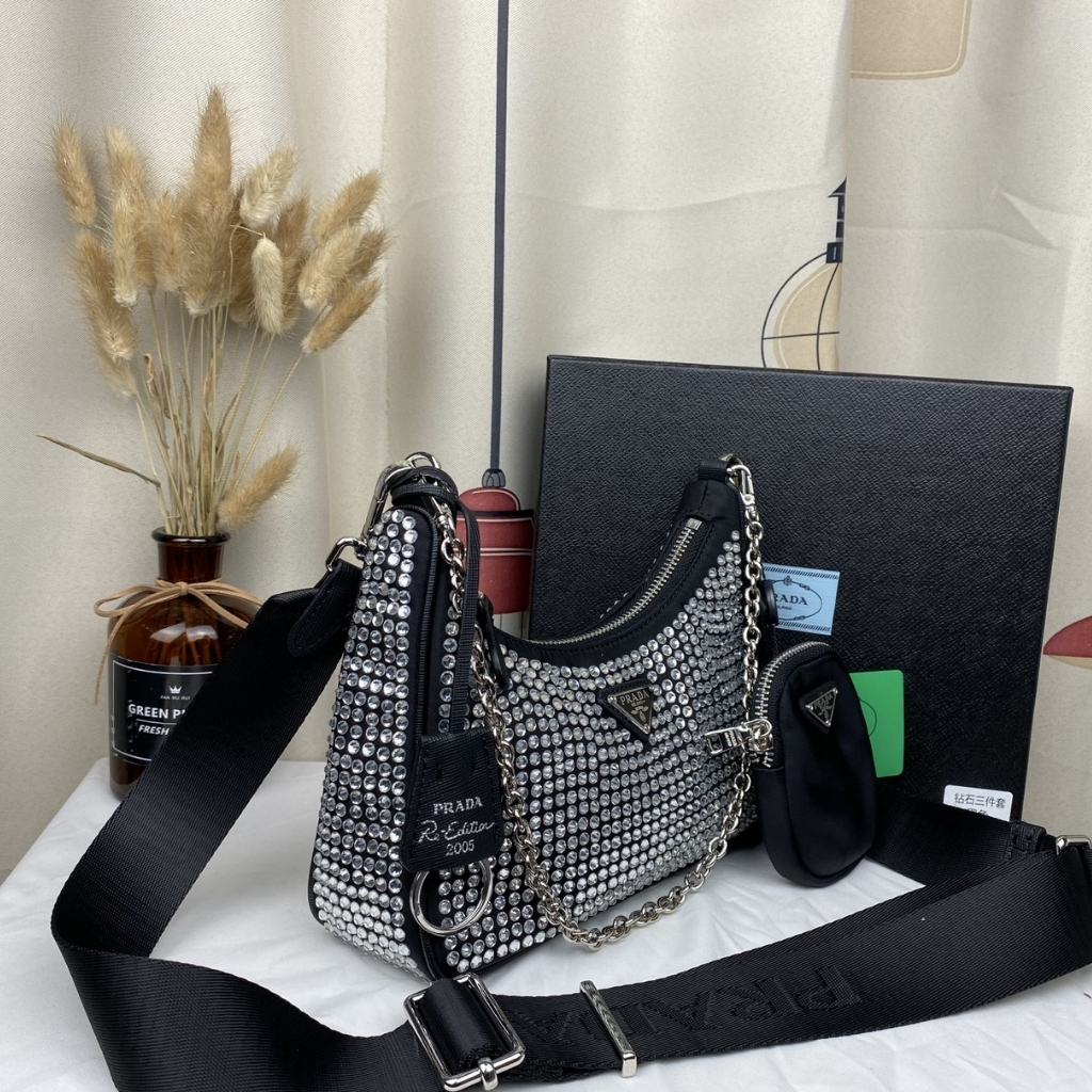Prada Re Edition 2005 Satin Bag With Crystals 23Cm 1BH204 2AWL F0T7O V V9L - Image 3