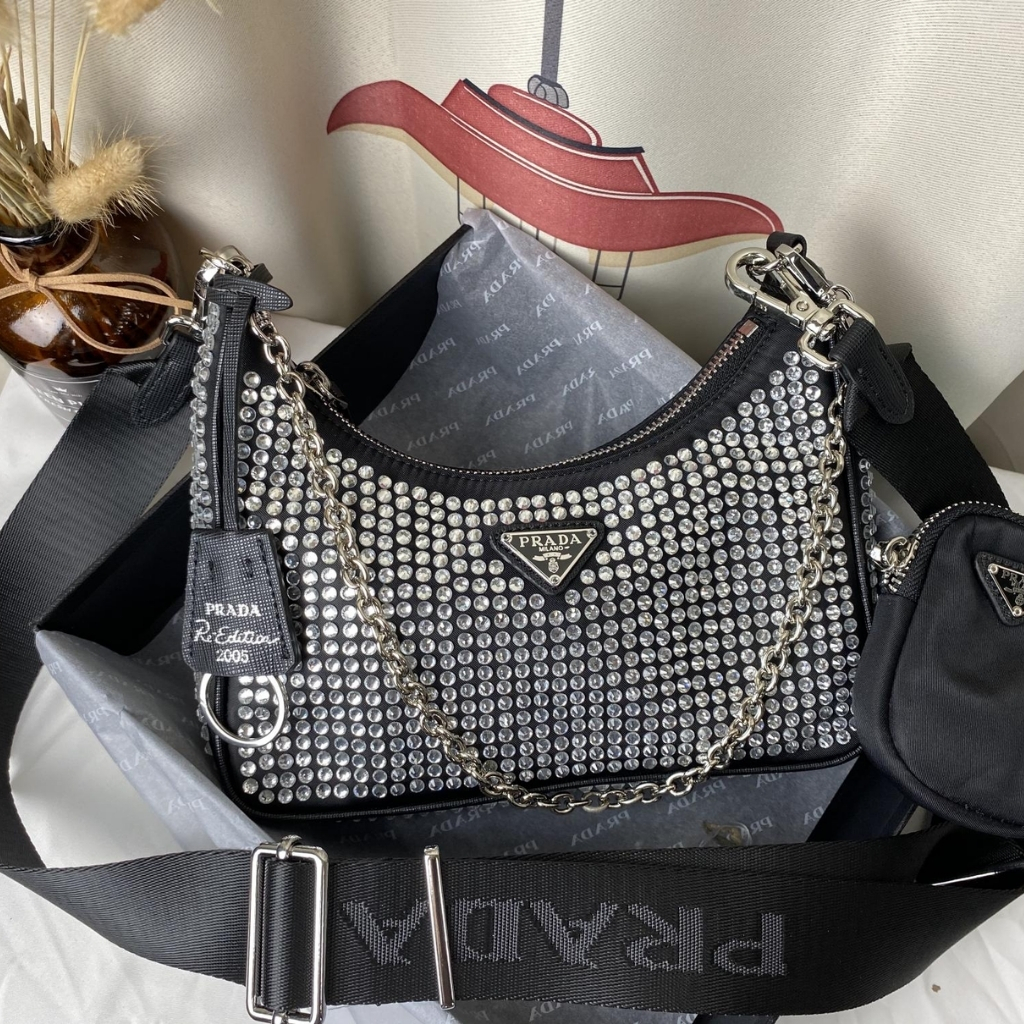 Prada Re Edition 2005 Satin Bag With Crystals 23Cm 1BH204 2AWL F0T7O V V9L - Image 7