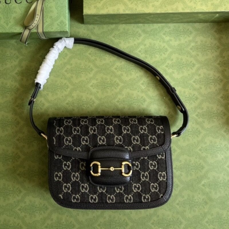 Alternative view of Summer Set: Gucci Horsebit 1955 Original Gg Shoulder Bag Black Ivory And Gg Denim Baseball Hat Black