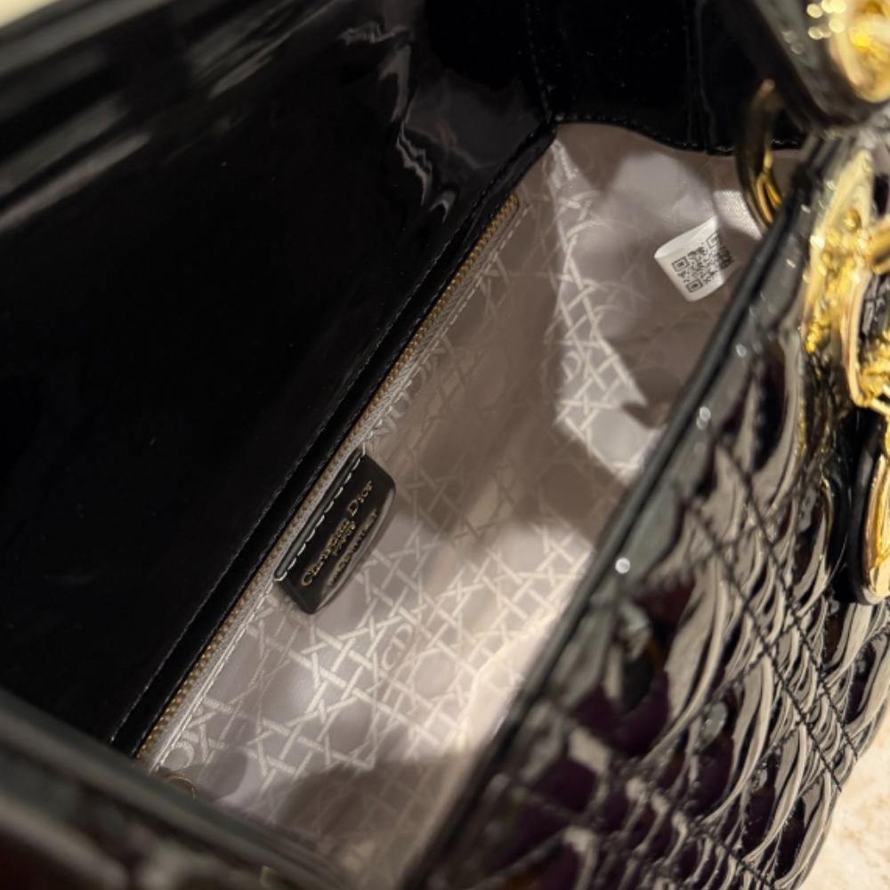 Dior Medium Lady Dior Bag Patent Cannage Gold Hardware Black 24cm M0565OWCB M900 - Image 3