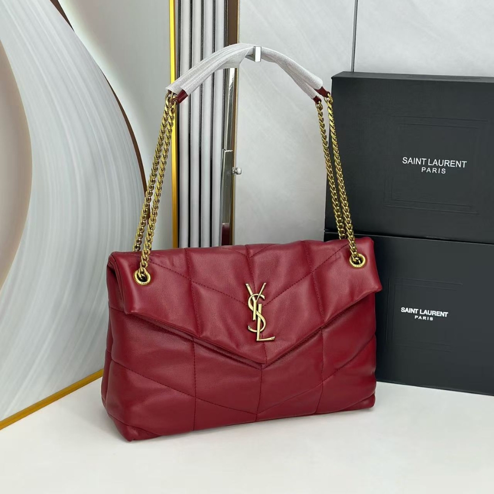 Saint Laurent Puffer Small In Leather Gold Hardware Red 29Cm - Image 3