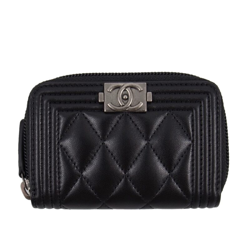 Alternative view of Chanel Boy Zipped Coin Black Silver Purse A80602