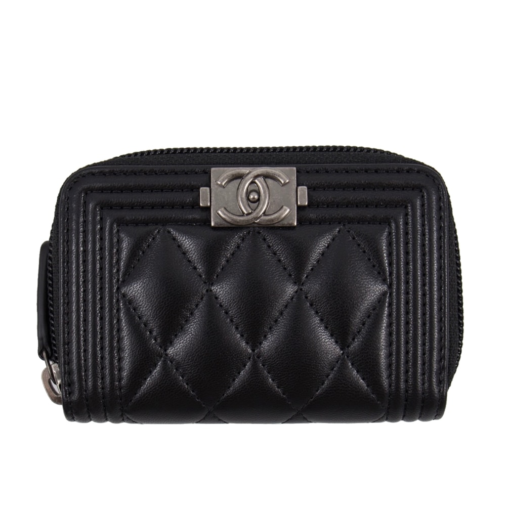 Chanel Boy Zipped Coin Black Silver Purse A80602 - Image 2