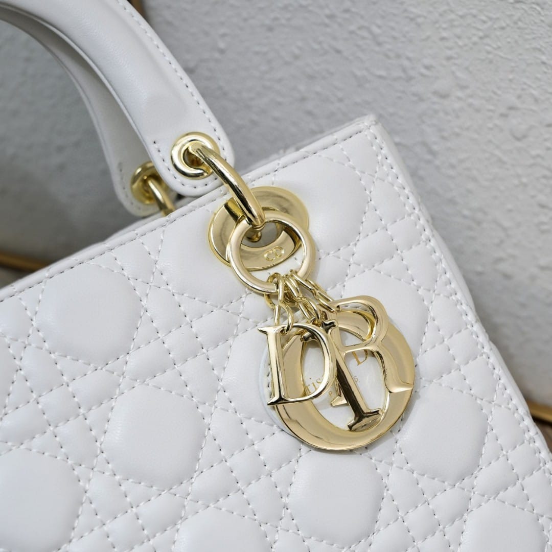 Dior Medium Lady Dior Bag Gold Hardware White 24cm M0565ONGE M030 - Image 8