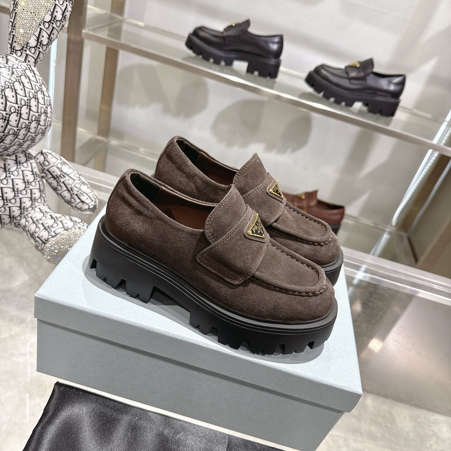 Prada Chocolate Suede Loafers Dark Brown 1D246M Mg0 F0003 F G050 - Image 2