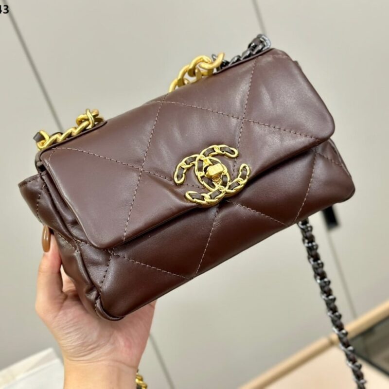 Alternative view of Chanel 19 Flap Bag Shiny Gold And Silver Tone Brown 20Cm