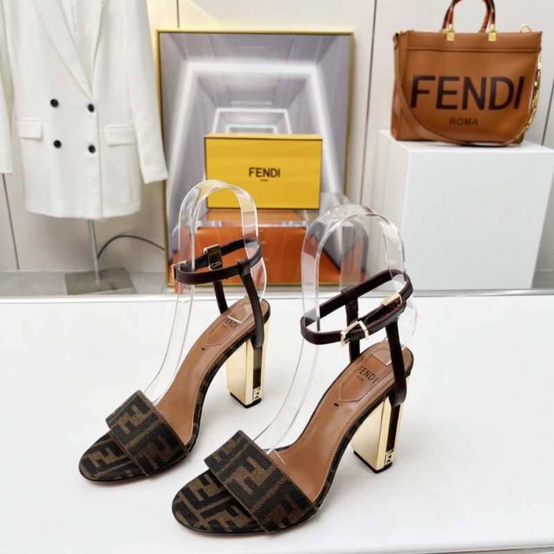 Alternative view of Fendi Delfina Ff Jacquard Medium Heeled Sandals Brown 8X8663Ajzff1D1C